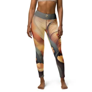 Gray and Tan Chaitanya Abara Fall Floral Yoga Leggings w Gray Band