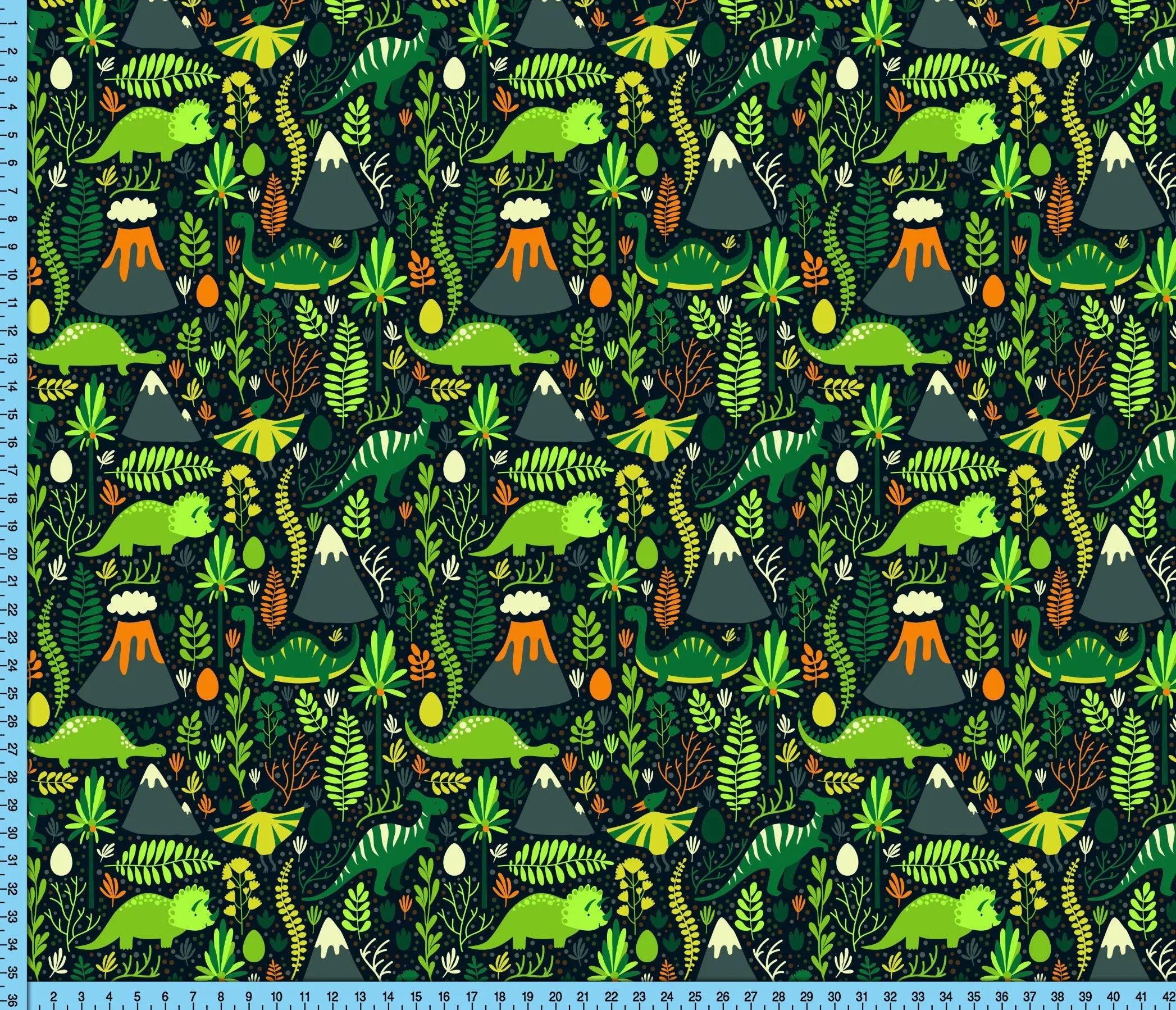 Green Dinosaur Jungle Fabric By the Yard on Jersey, Bullet, Polyester Poplin, Moisture Wick, Satin, 4 Way Stretch