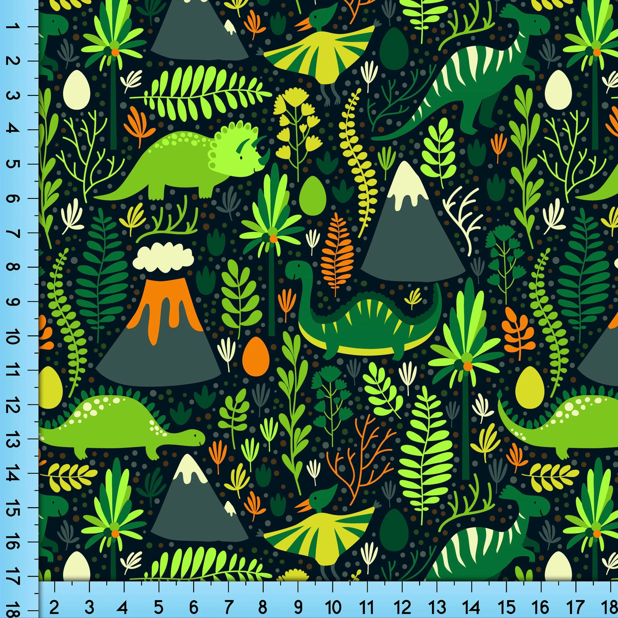 Green Dinosaur Jungle Fabric By the Yard on Jersey, Bullet, Polyester Poplin, Moisture Wick, Satin, 4 Way Stretch