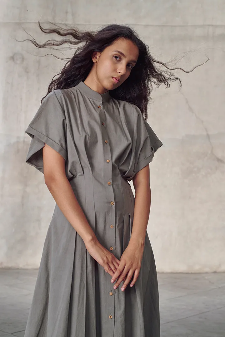 Grey Organic Cotton Structured Maxi Dress