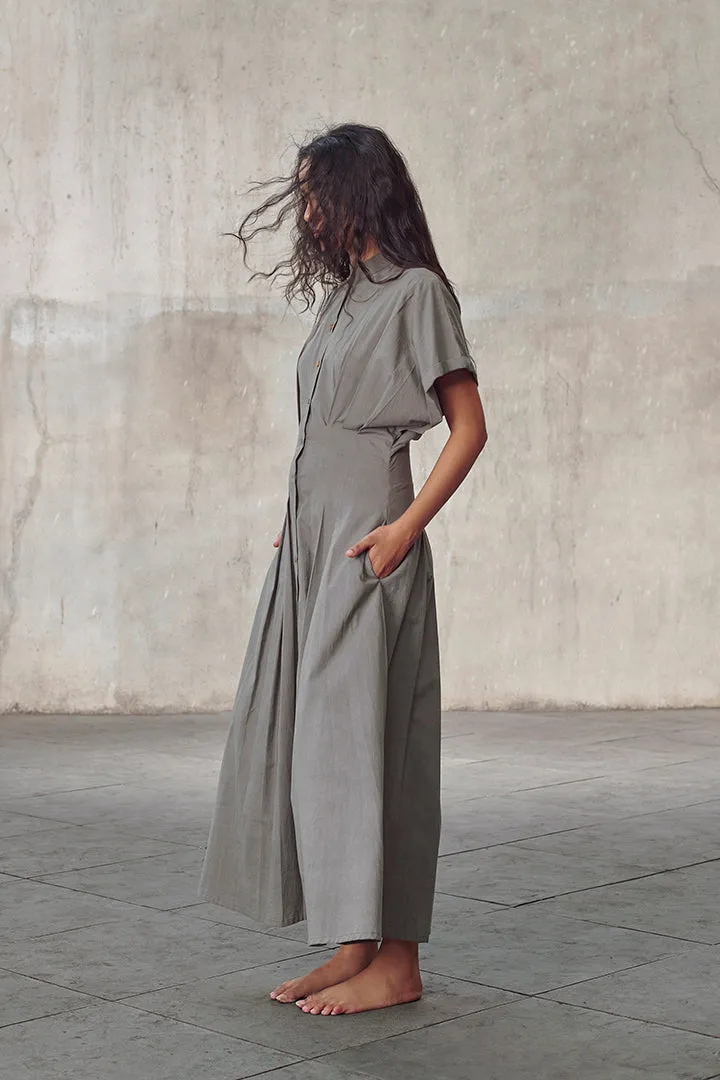 Grey Organic Cotton Structured Maxi Dress