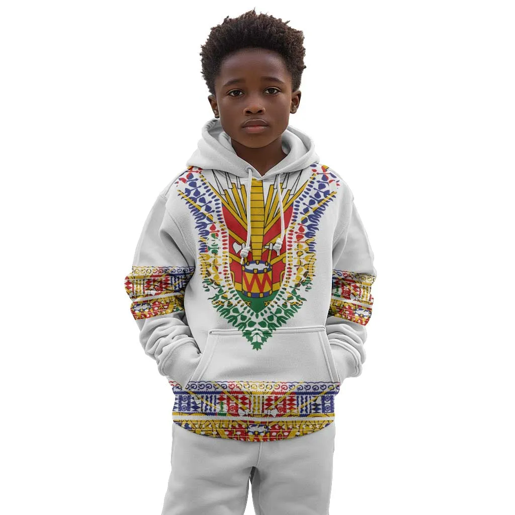 Haiti Flag Kid Hoodie Traditional Dashiki White Color LT03