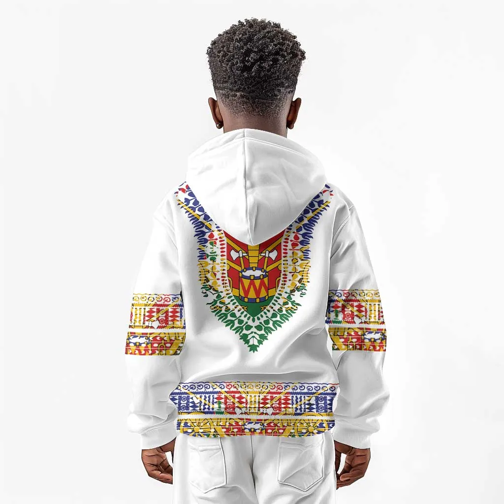 Haiti Flag Kid Hoodie Traditional Dashiki White Color LT03