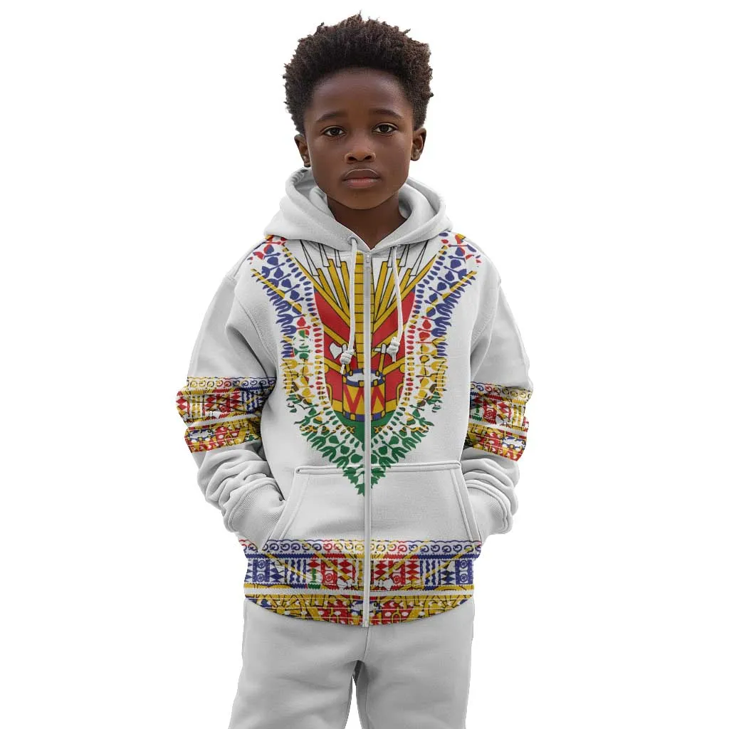 Haiti Flag Kid Hoodie Traditional Dashiki White Color LT03
