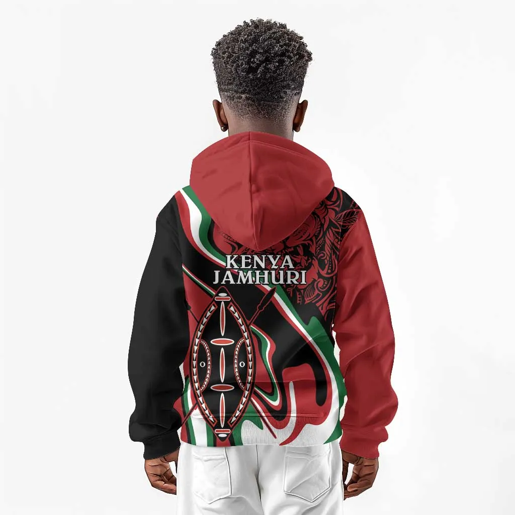 Happy Jamhuri Day Kenya Kid Hoodie Kenyan Lion and Maasai Shield LT9