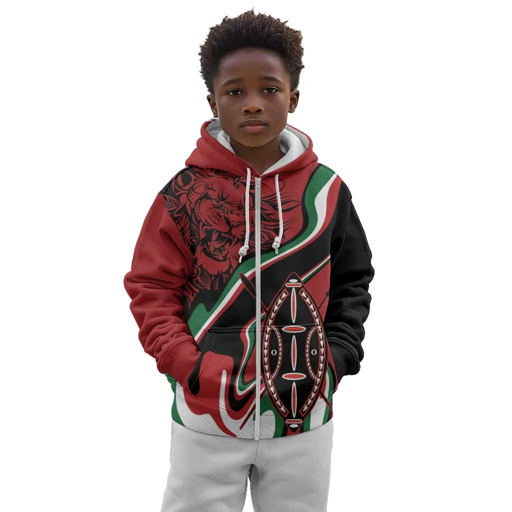Happy Jamhuri Day Kenya Kid Hoodie Kenyan Lion and Maasai Shield LT9