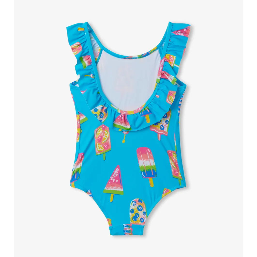 Hatley Fruity Pops Ruffle Sleeve One Piece Swimsuit - Blue Atoll