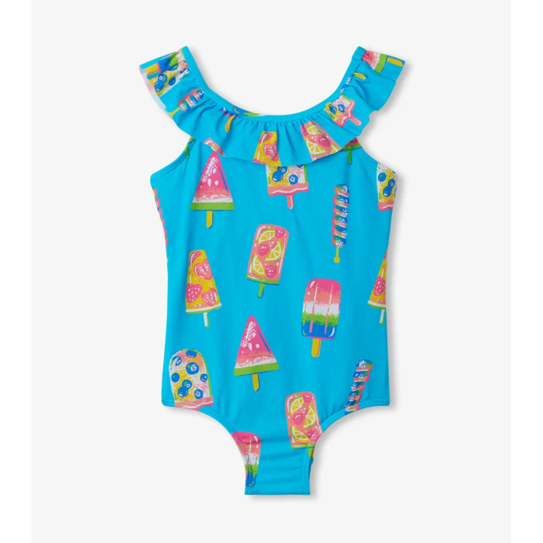 Hatley Fruity Pops Ruffle Sleeve One Piece Swimsuit - Blue Atoll