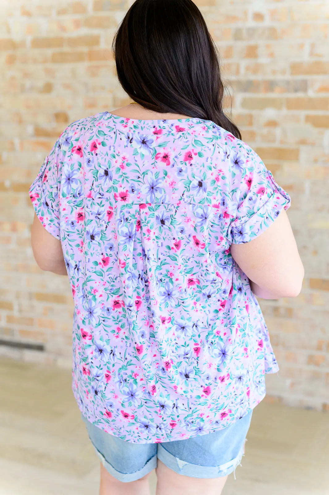 Hazel Blues® |  Lizzy Cap Sleeve Top in Muted Lavender and Pink Floral