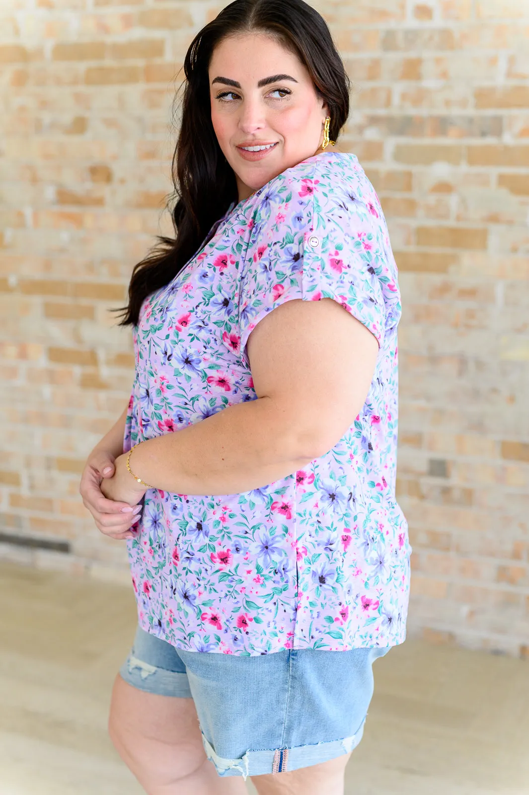 Hazel Blues® |  Lizzy Cap Sleeve Top in Muted Lavender and Pink Floral
