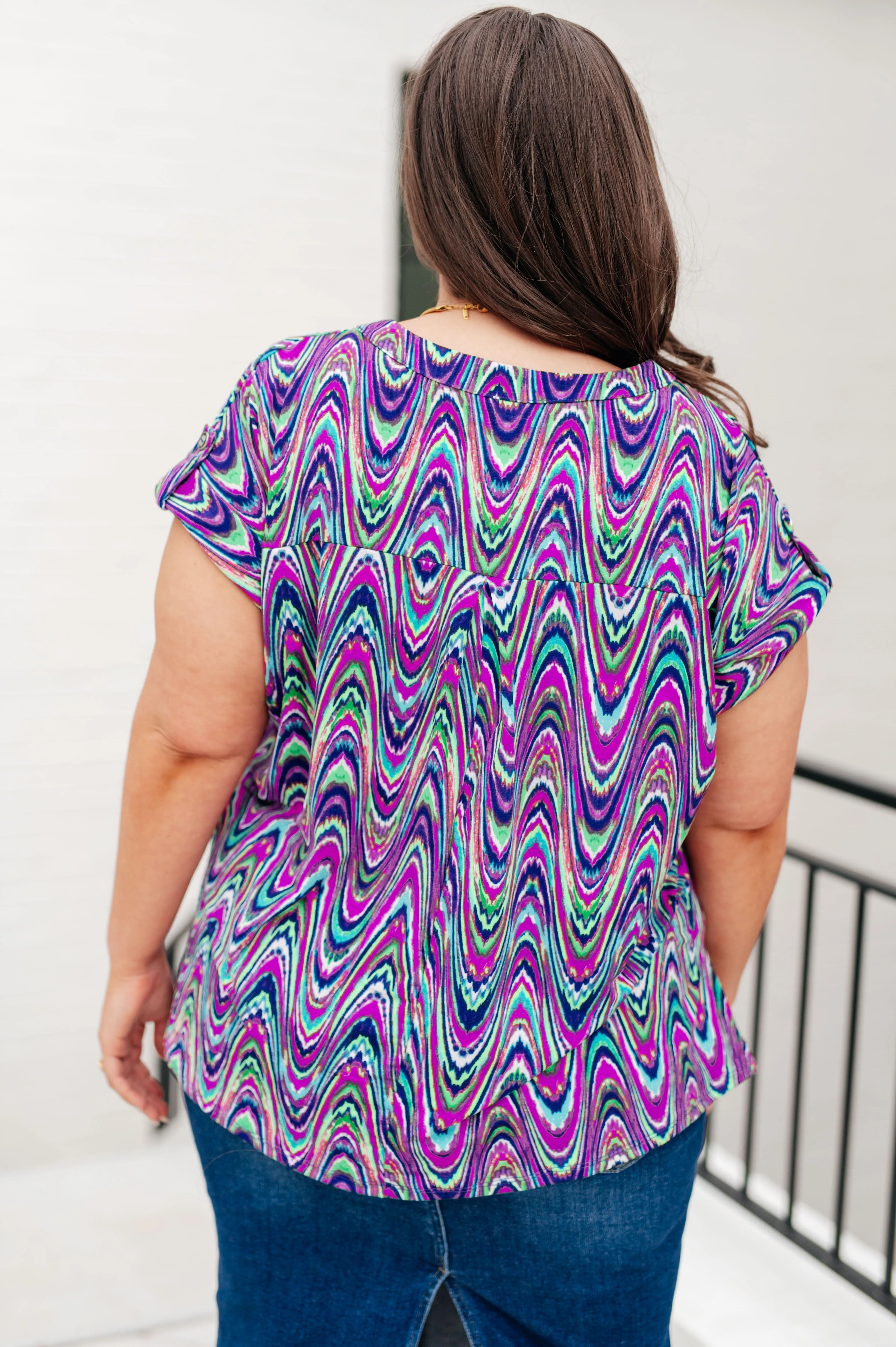 Hazel Blues® |  Lizzy Cap Sleeve Top in Purple Multi Marble