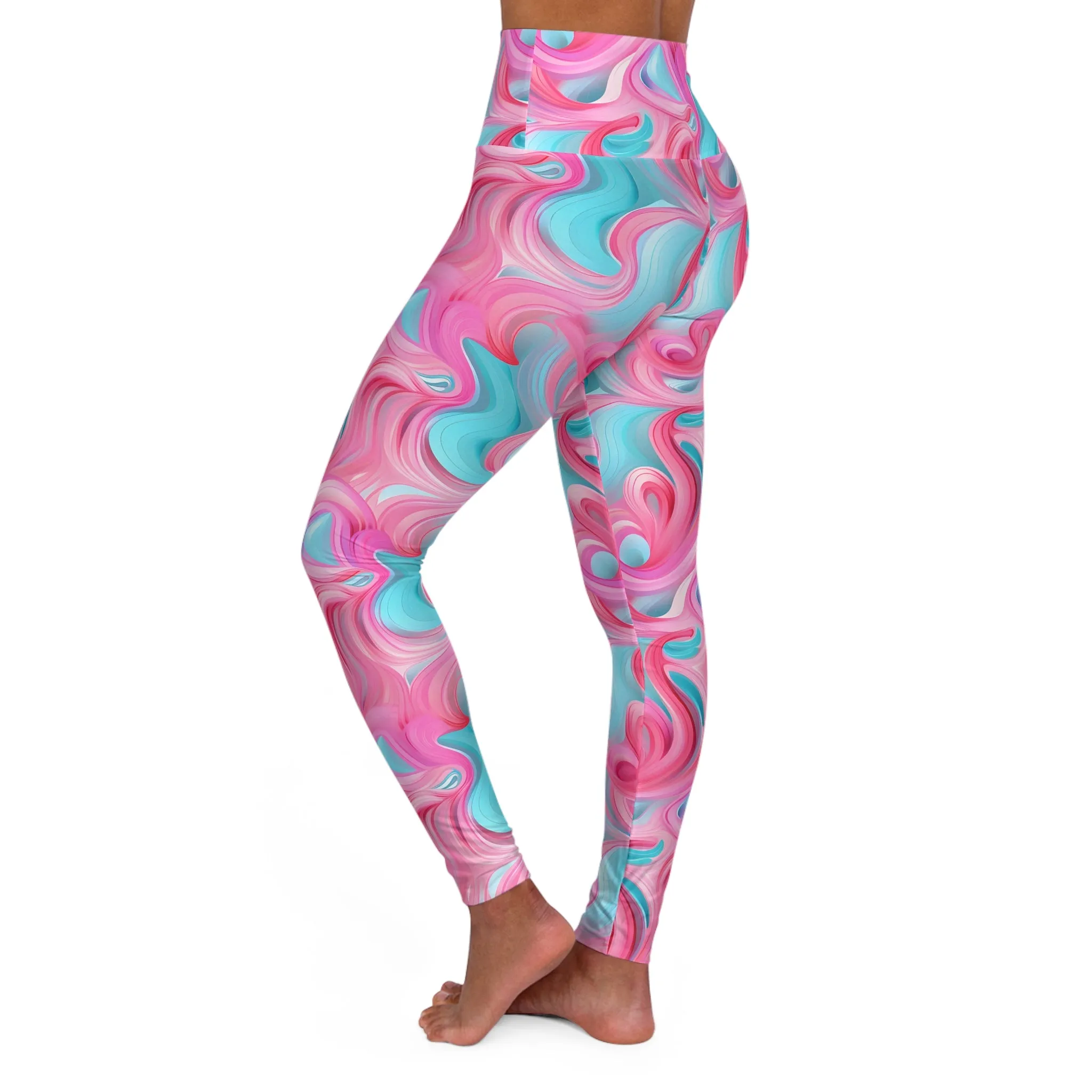High Waisted Yoga Leggings - Vibrant Swirl Pattern for Fitness & Wellness