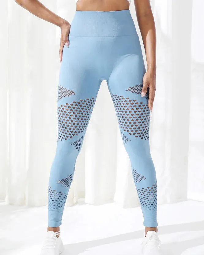 Hot Sexy Mesh Gym Sports Wear High Waist Workout Scrunch Butt Seamless Yoga Leggings For Women