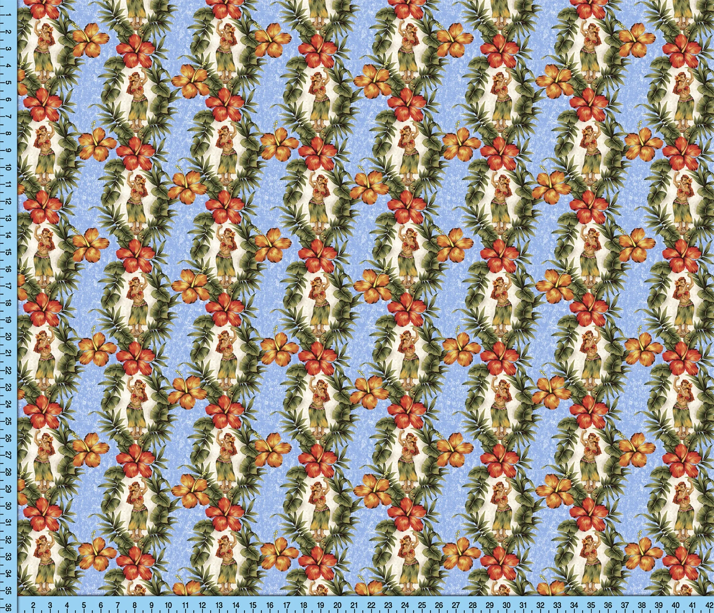 Hula Girl Hibiscus Flower Fabric, Tropical Hawaiian Shirt Floral Fabric Pattern By the Yard