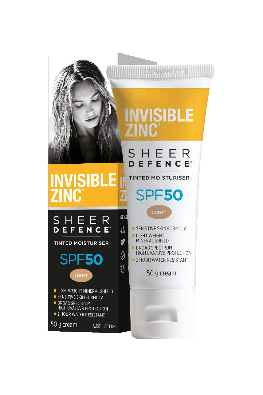 INVISIBLE ZINC Sheer Defence Tinted Moisturiser Light SPF50 50g