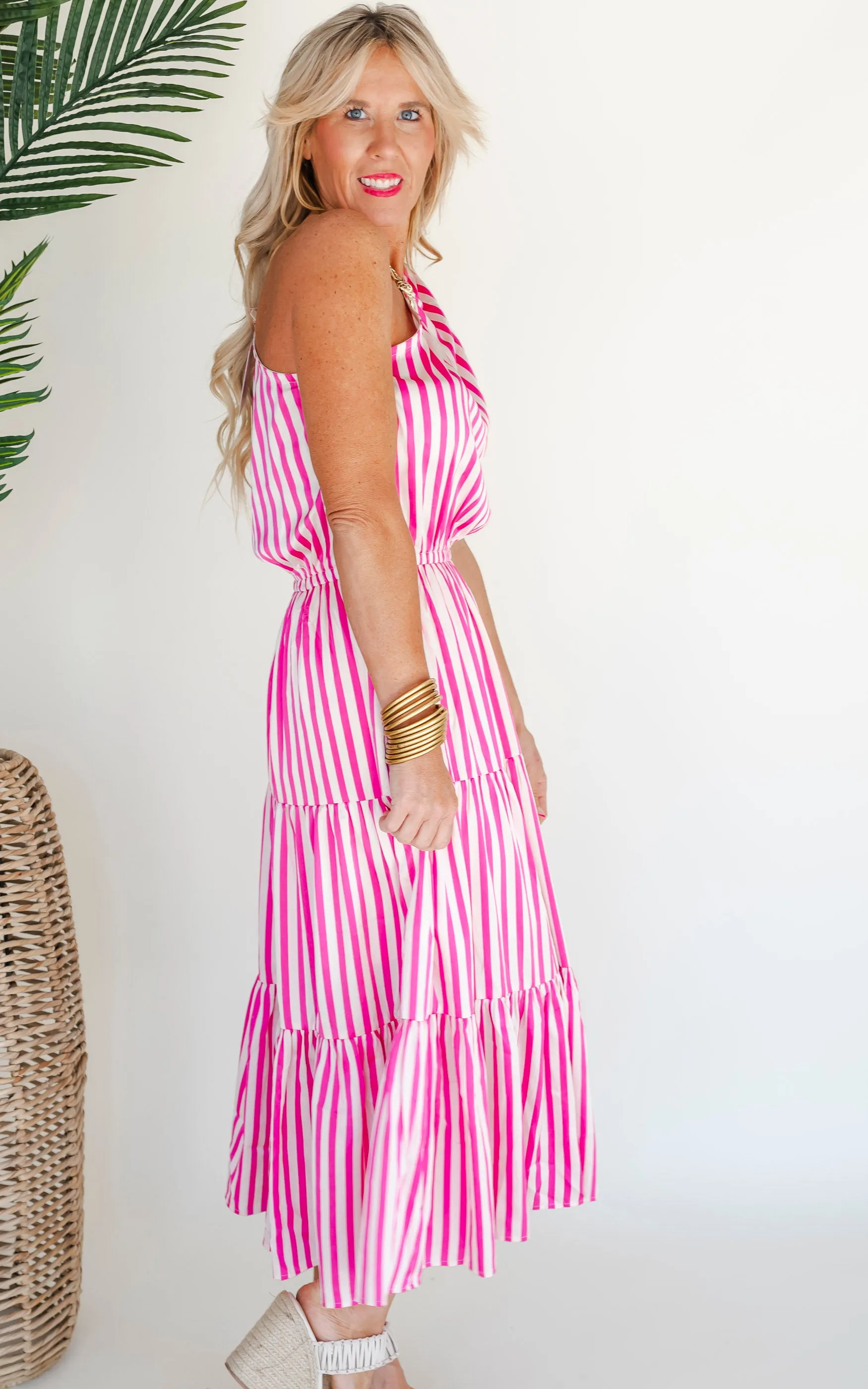 Its Only a Crush One Shoulder Striped Midi Dress - Final Sale