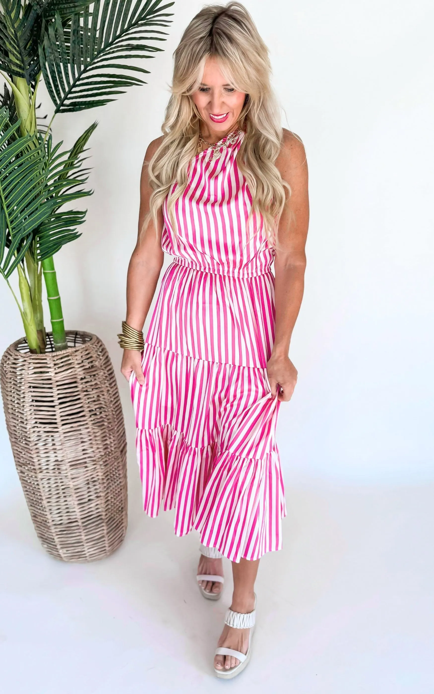 Its Only a Crush One Shoulder Striped Midi Dress - Final Sale