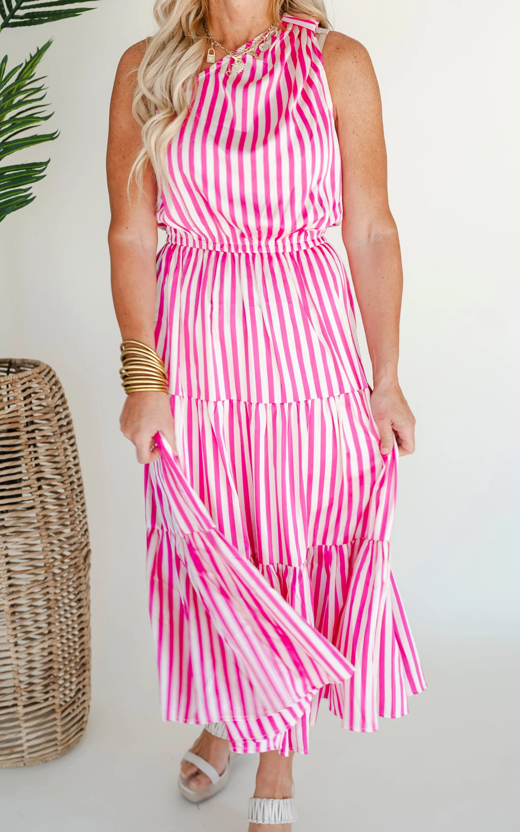 Its Only a Crush One Shoulder Striped Midi Dress - Final Sale