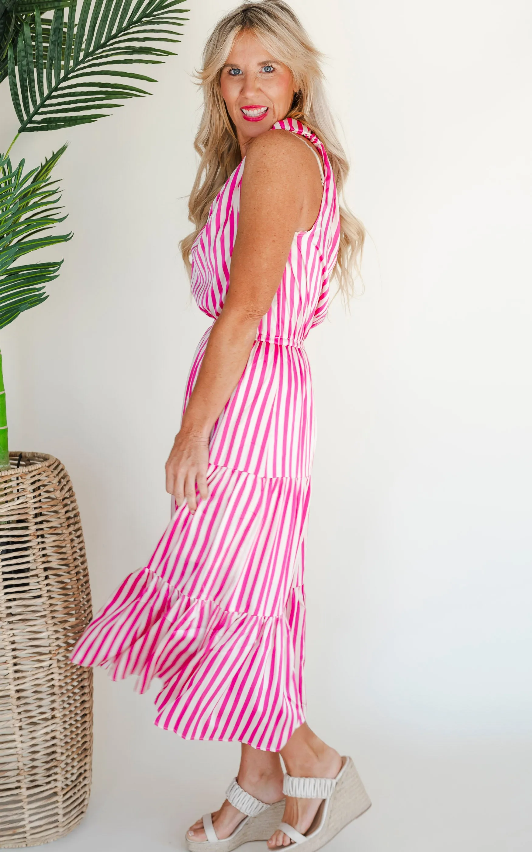 Its Only a Crush One Shoulder Striped Midi Dress - Final Sale