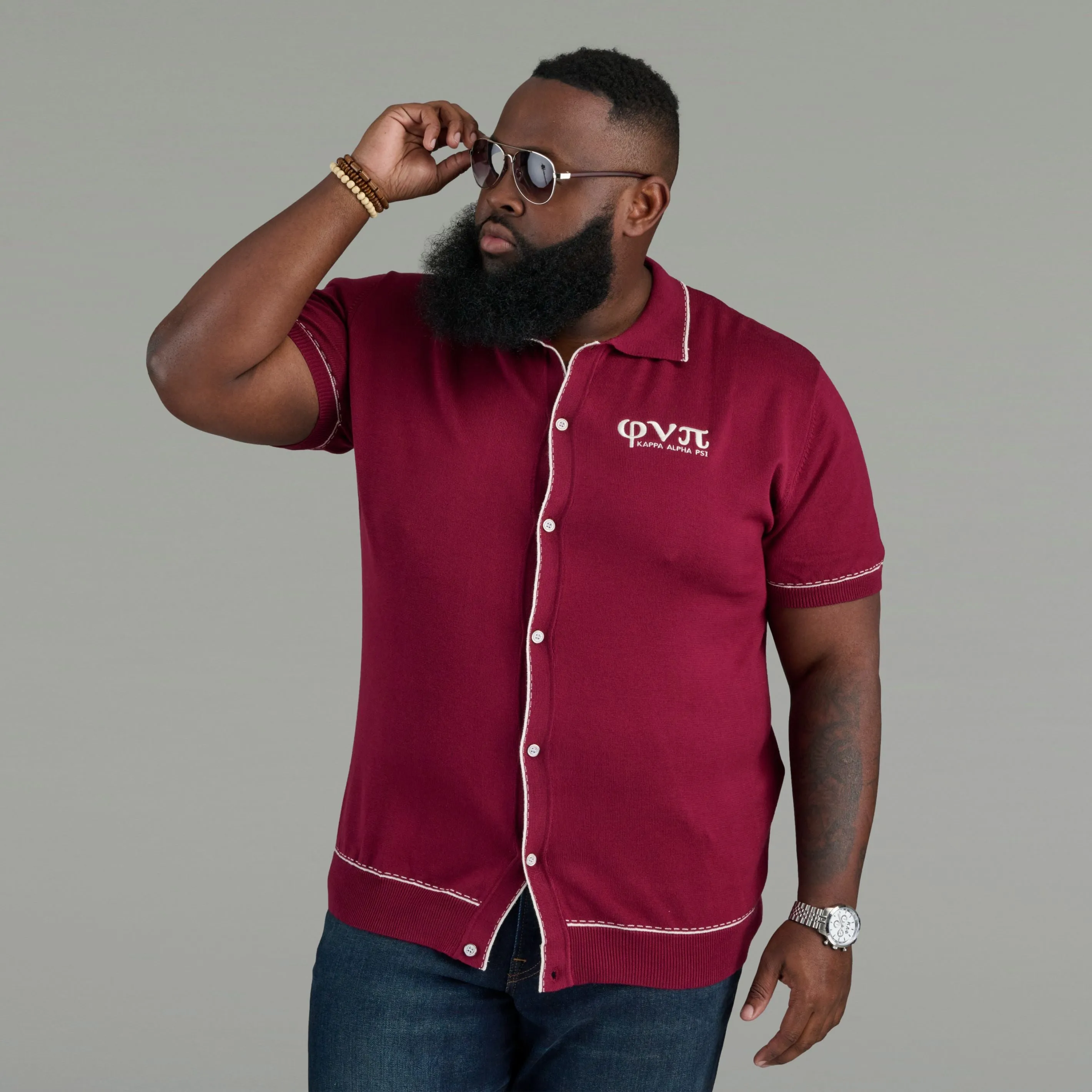 Kappa Alpha Psi Phi Nu Pi Full Button Lightweight Sweater (Cream)