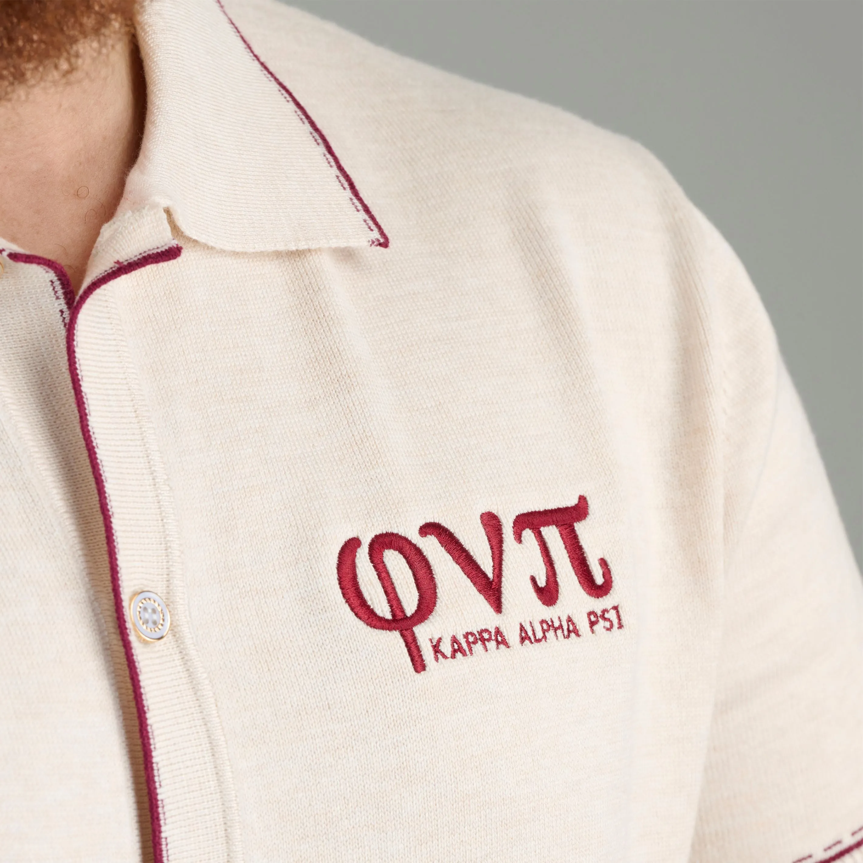 Kappa Alpha Psi Phi Nu Pi Full Button Lightweight Sweater (Cream)