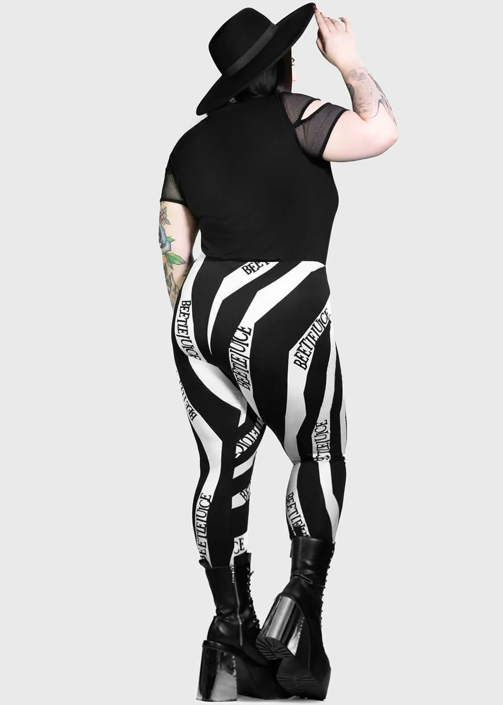 Killstar x Beetlejuice Vertigo Spiral Leggings Black White