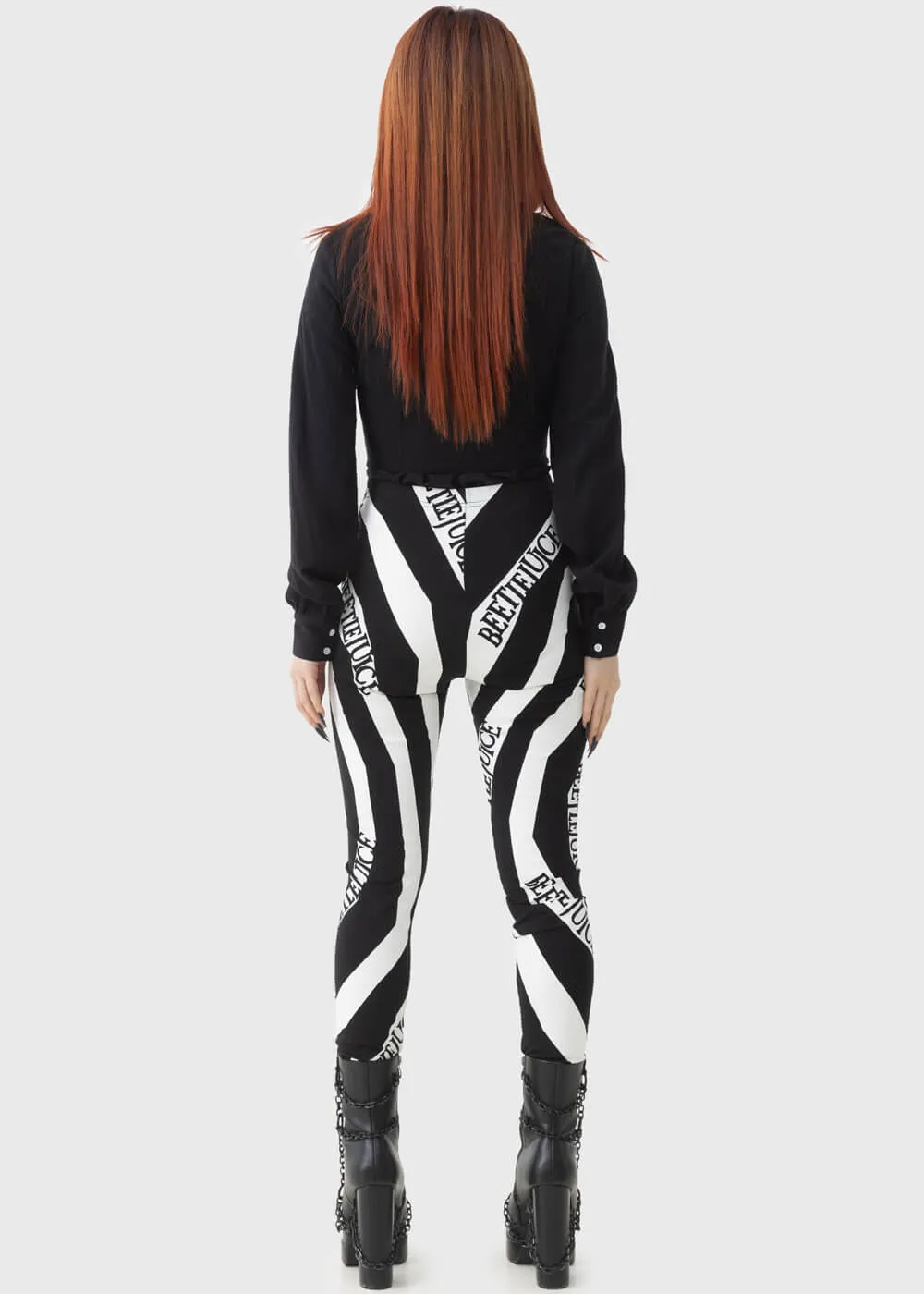 Killstar x Beetlejuice Vertigo Spiral Leggings Black White