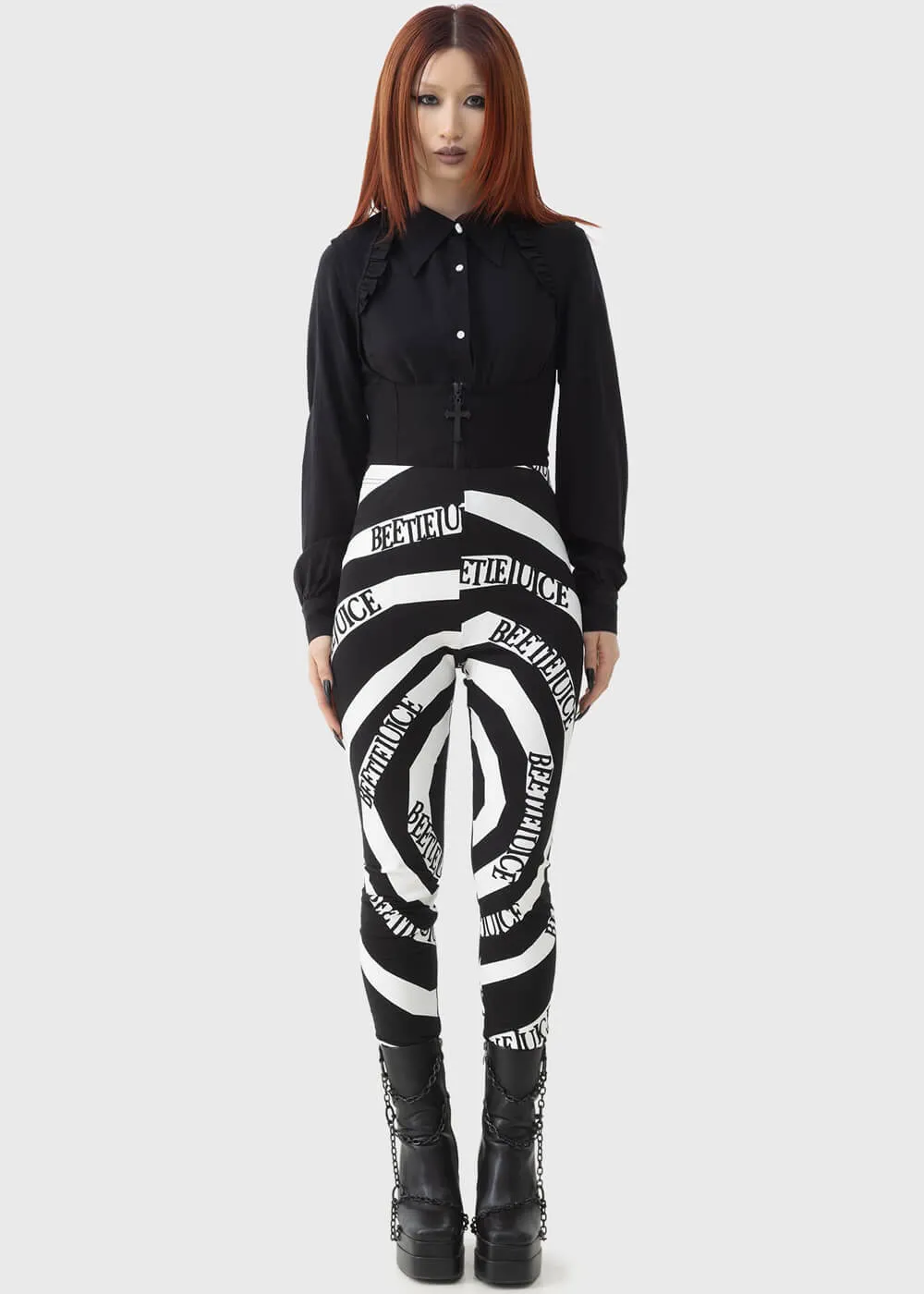 Killstar x Beetlejuice Vertigo Spiral Leggings Black White