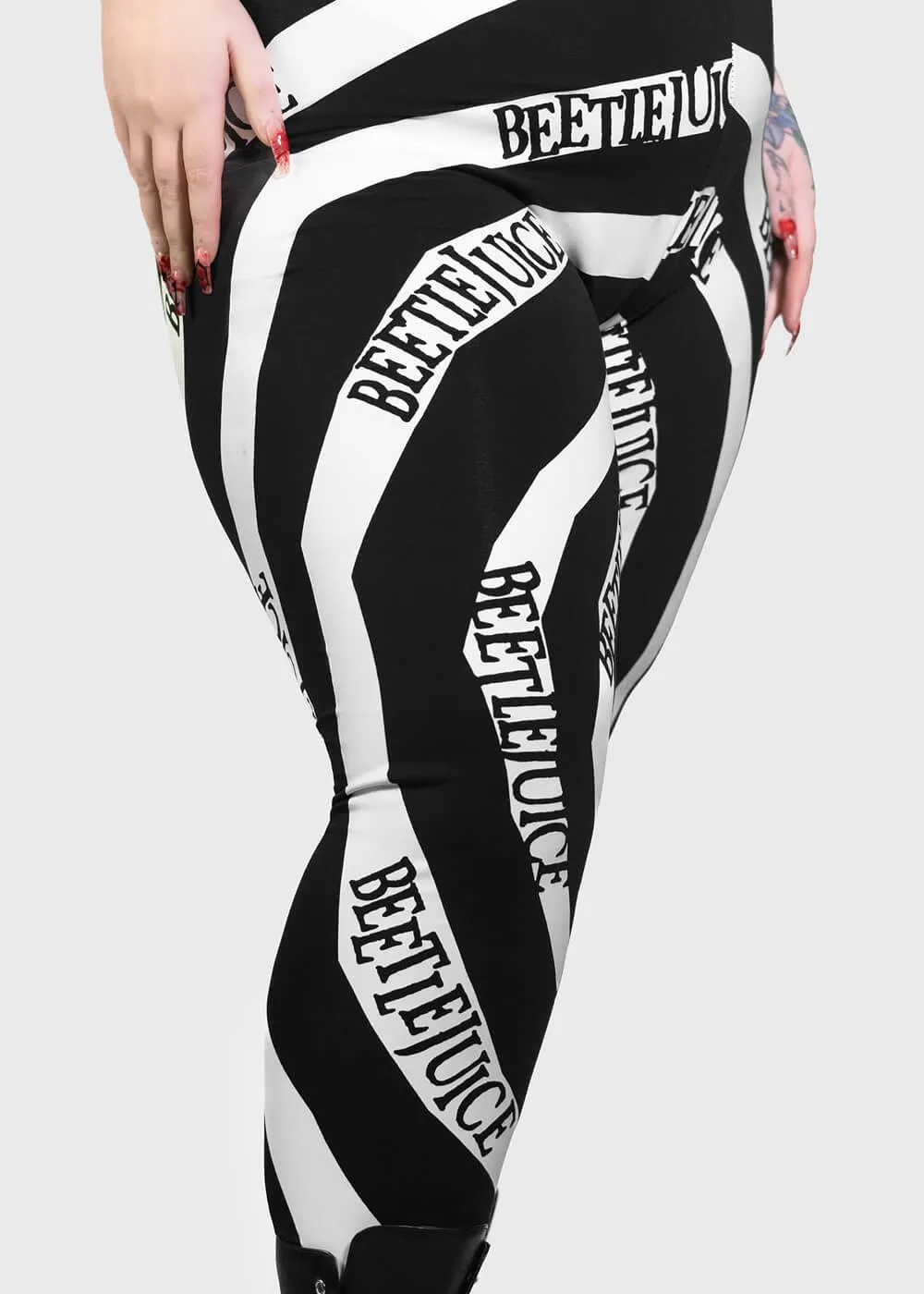 Killstar x Beetlejuice Vertigo Spiral Leggings Black White
