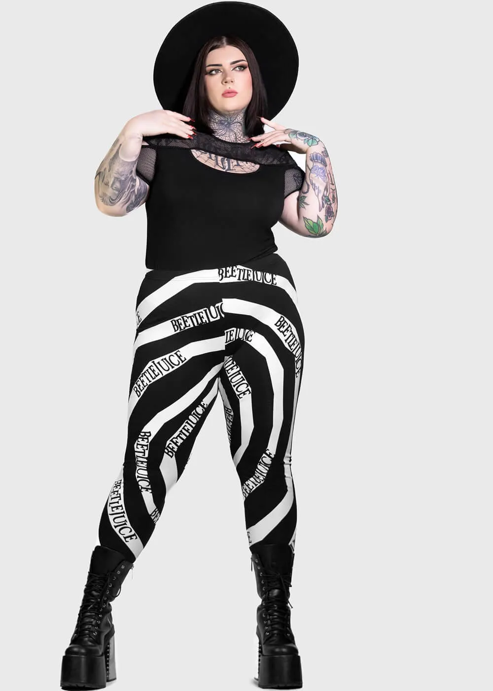 Killstar x Beetlejuice Vertigo Spiral Leggings Black White