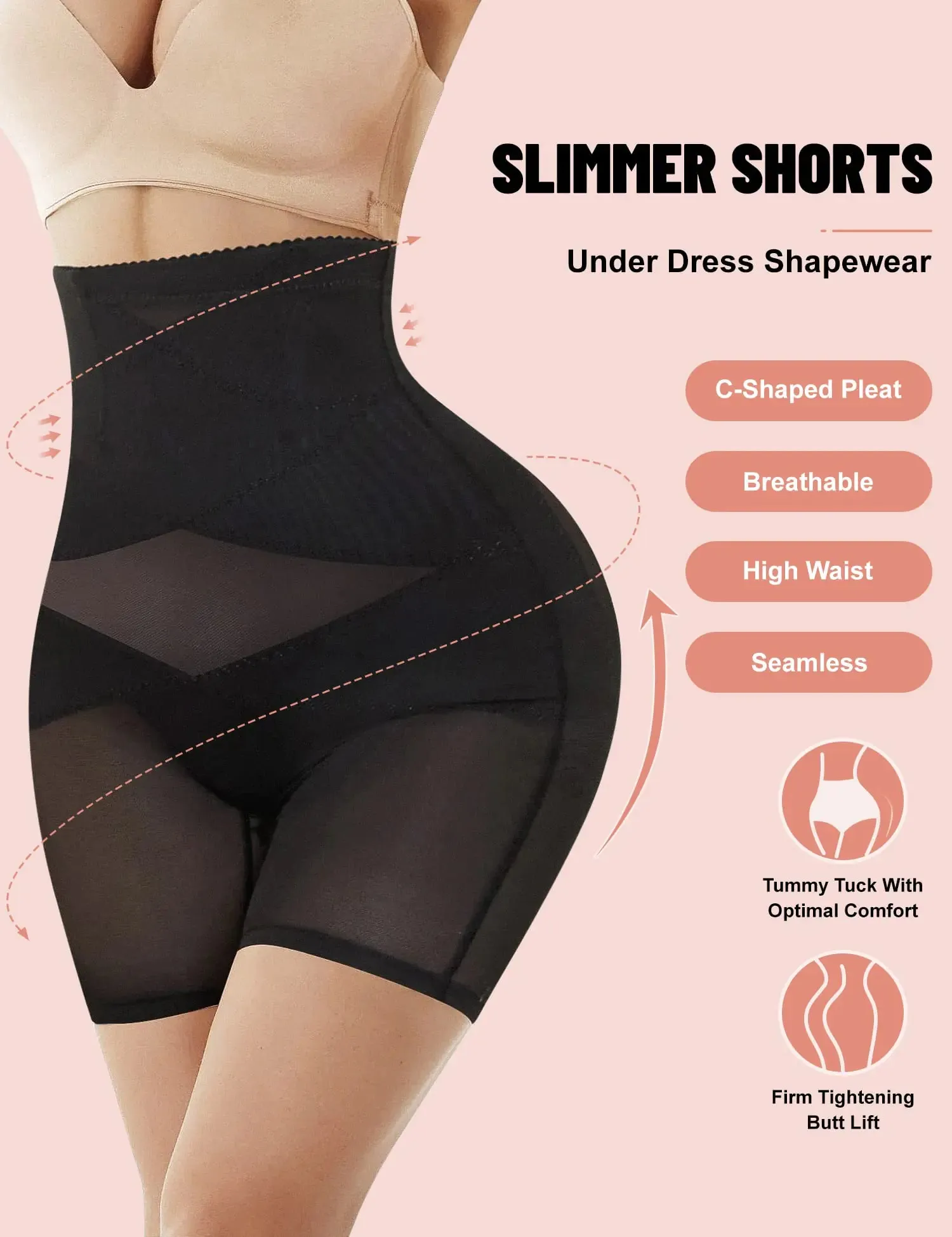 KLVEE Shapewear for Women Tummy Control, High Waisted Body Shaper Shorts Butt Lifting Panties Thigh Slimmer Shapewear Girdle Black-5 Small