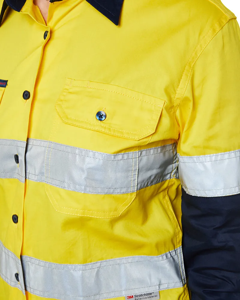 Ladies Hi Vis Lightweight LS Shirt - Yellow/Navy