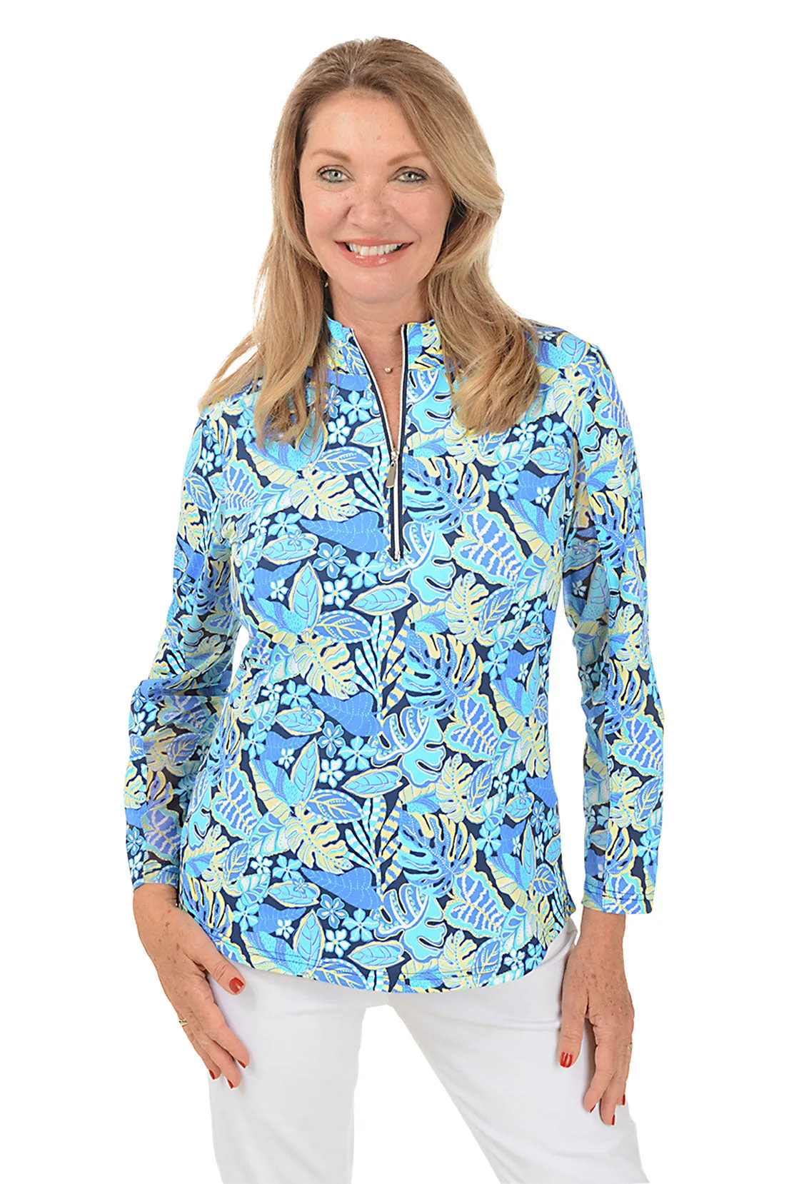 Leafy Tropics Cooling UPF50  Mock Neck Top
