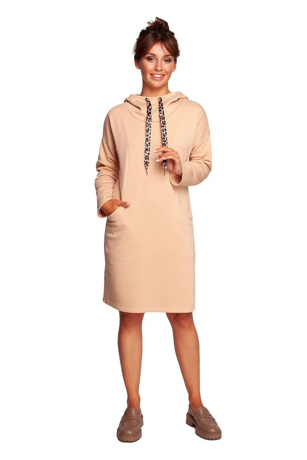 Leopard-Print High-Collar Hoodie Dress