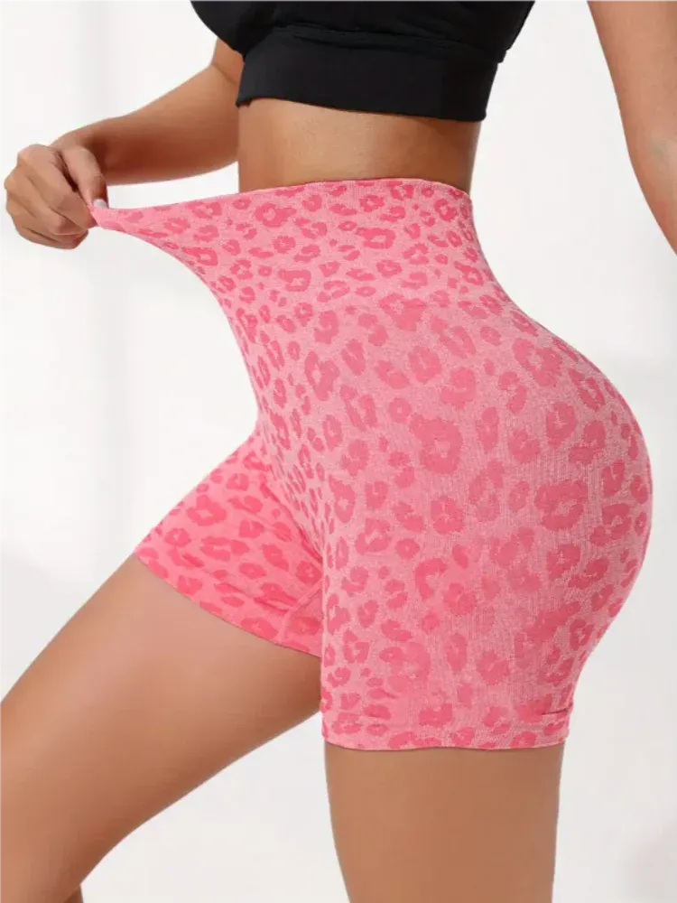 Leopard Print High Waist Yoga Shorts