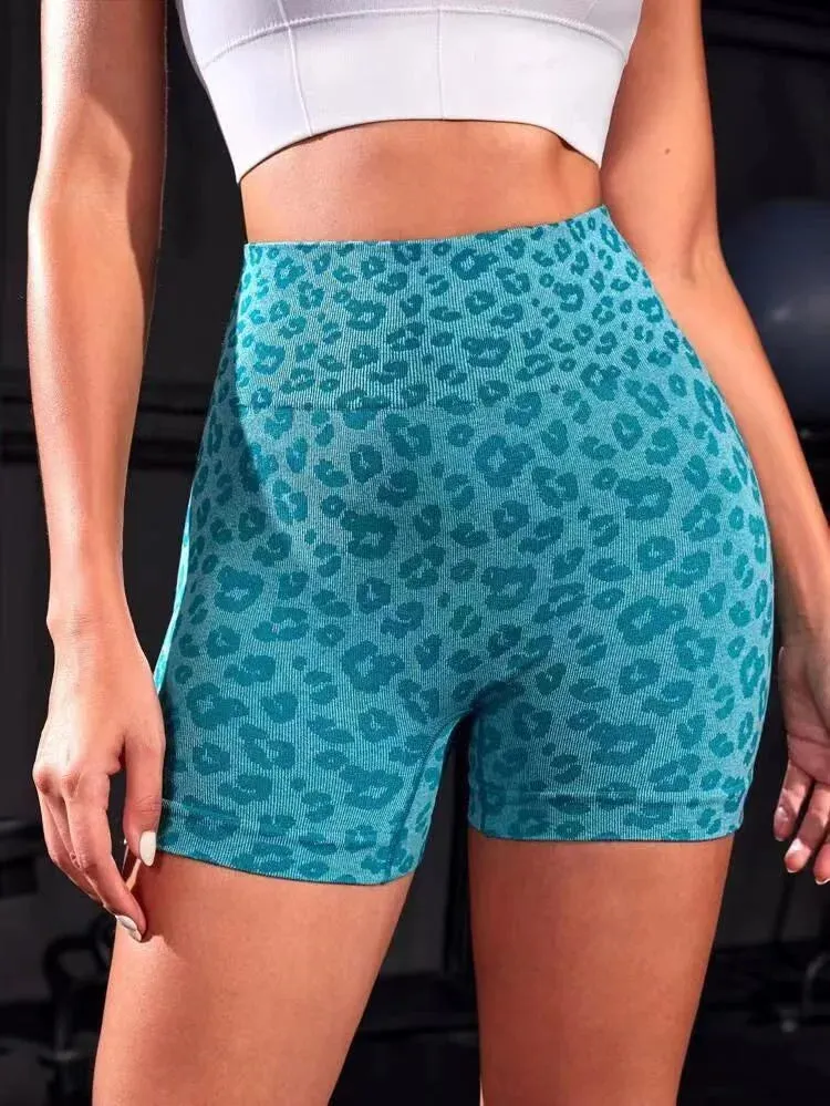 Leopard Print High Waist Yoga Shorts