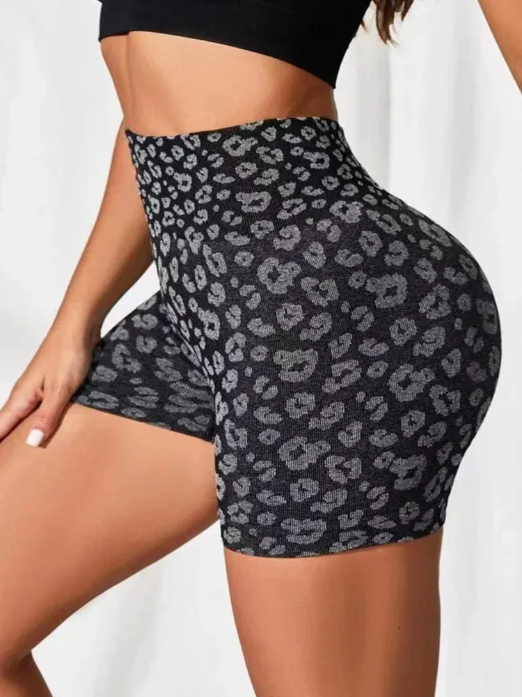 Leopard Print High Waist Yoga Shorts