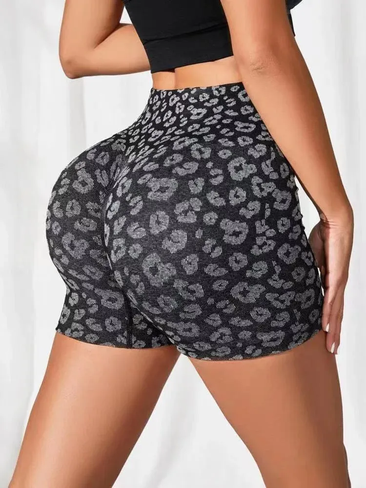Leopard Print High Waist Yoga Shorts