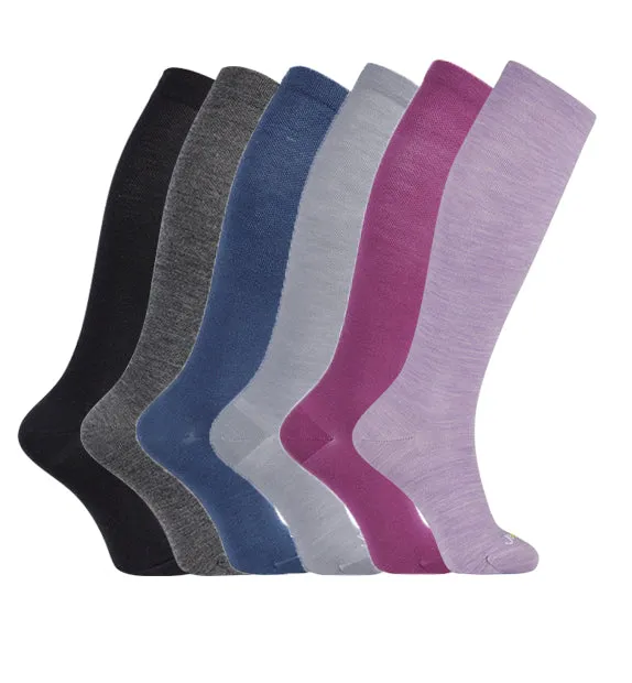 Lightweight Merino Wool Everyday Compression Socks (15-20mmHg) - Solids - 6 Pack