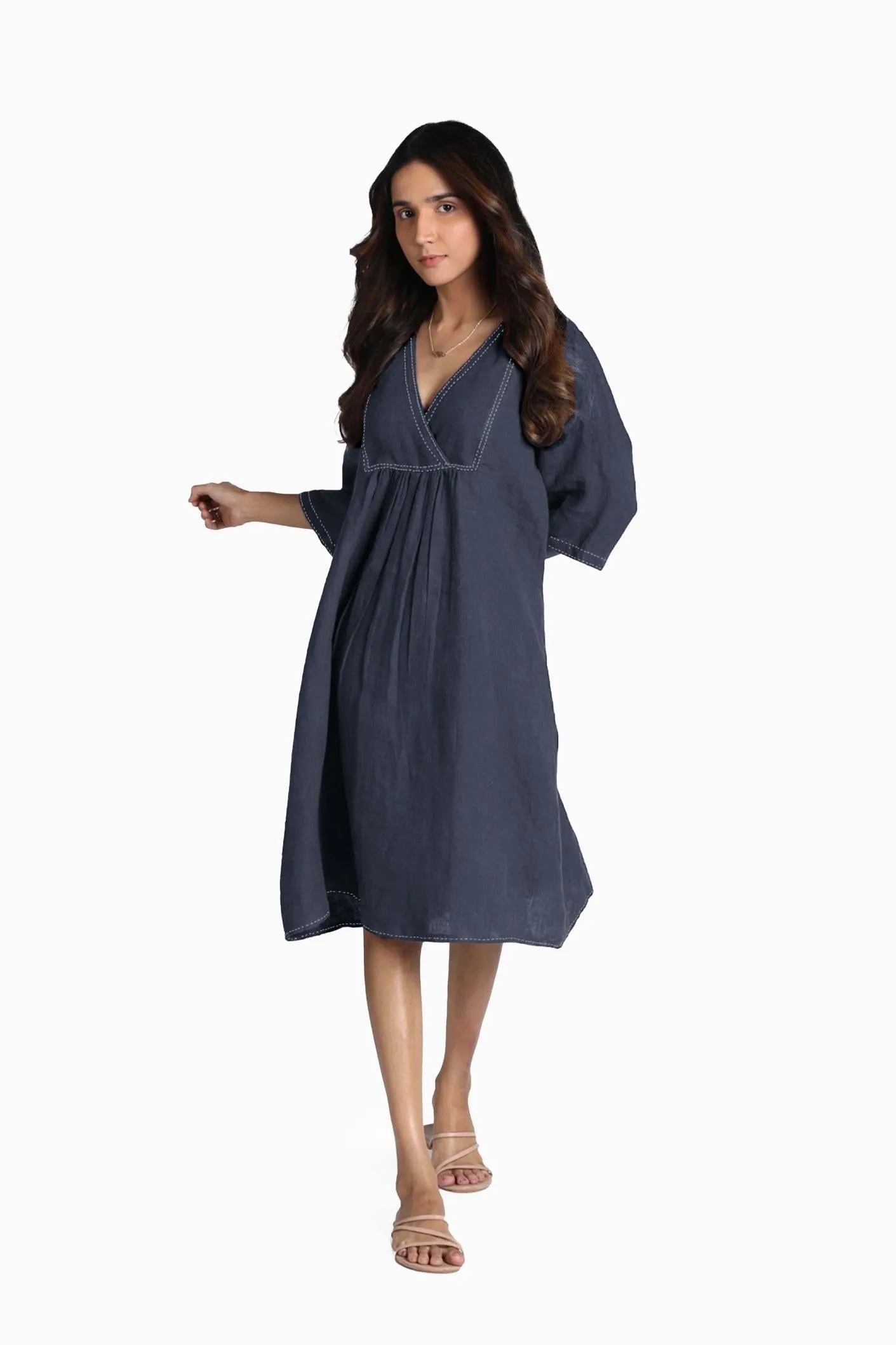 Linen Claire Midi Dress-Pacific Blue