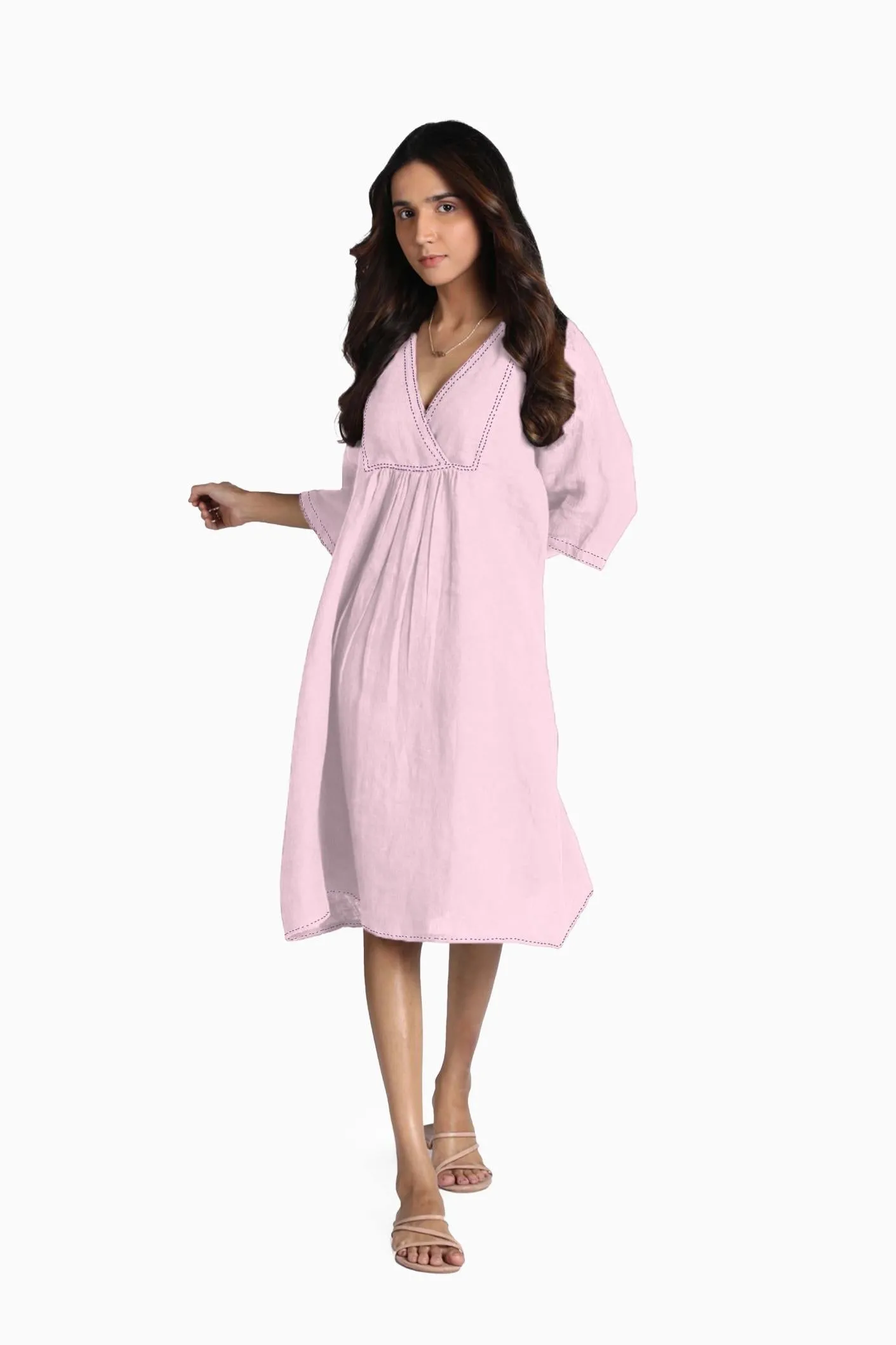 Linen Claire Midi Dress-Pacific Blue