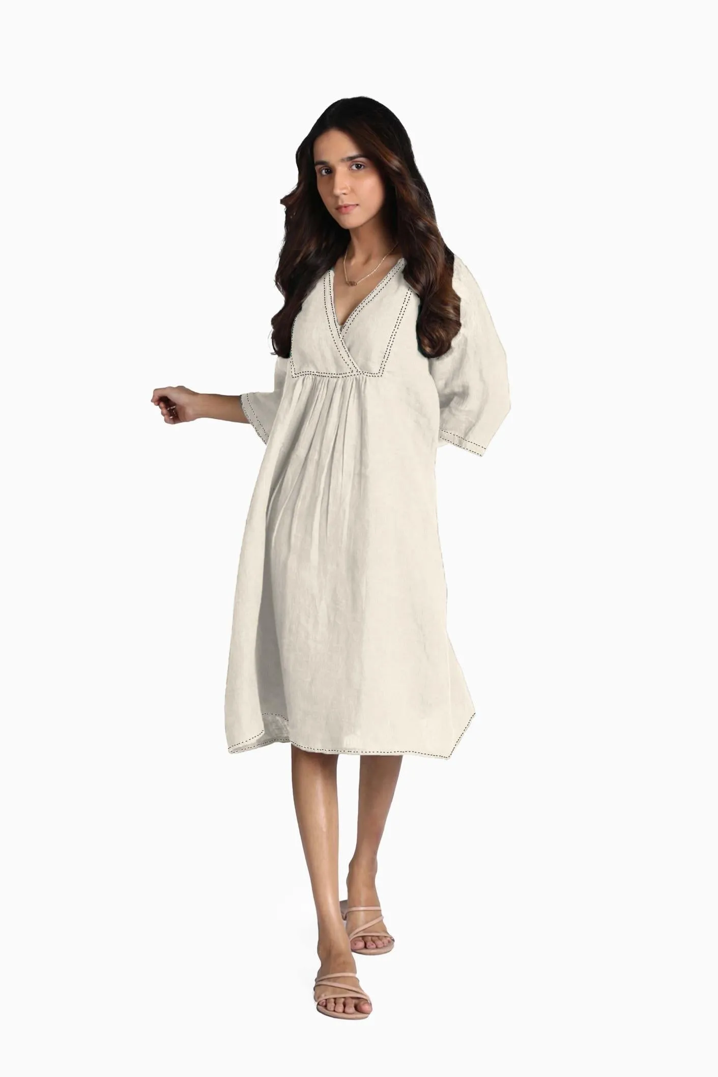 Linen Claire Midi Dress-Pacific Blue
