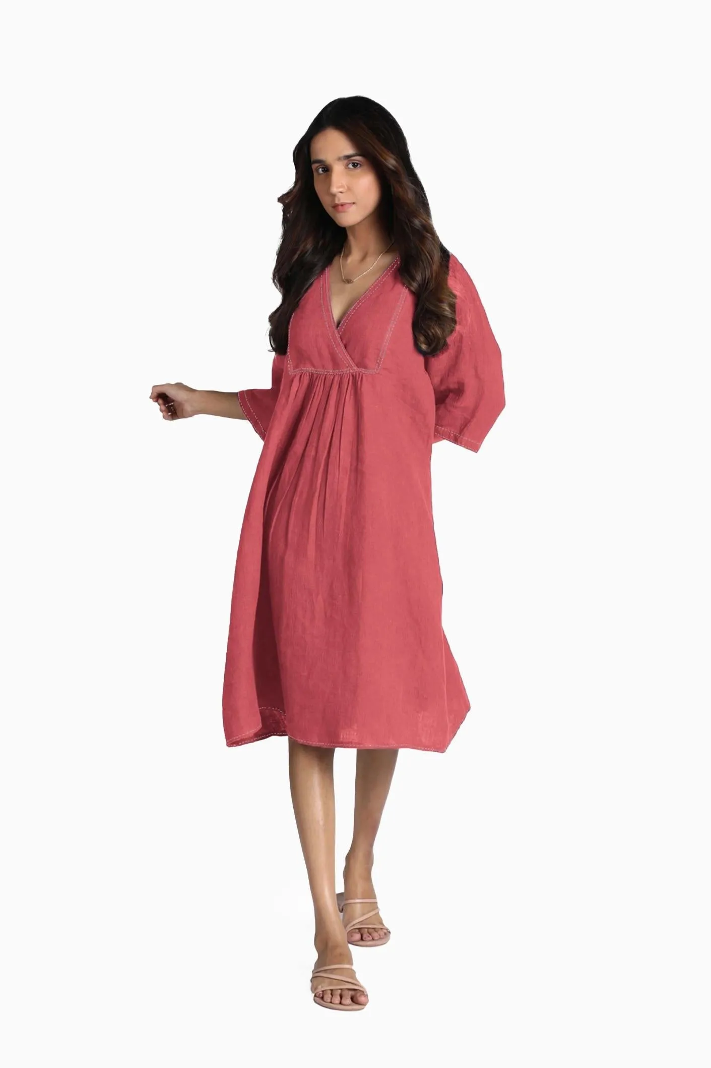 Linen Claire Midi Dress-Pacific Blue