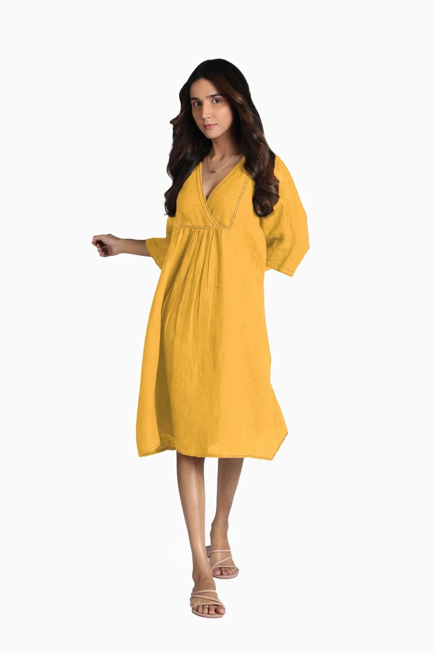 Linen Claire Midi Dress-Pacific Blue