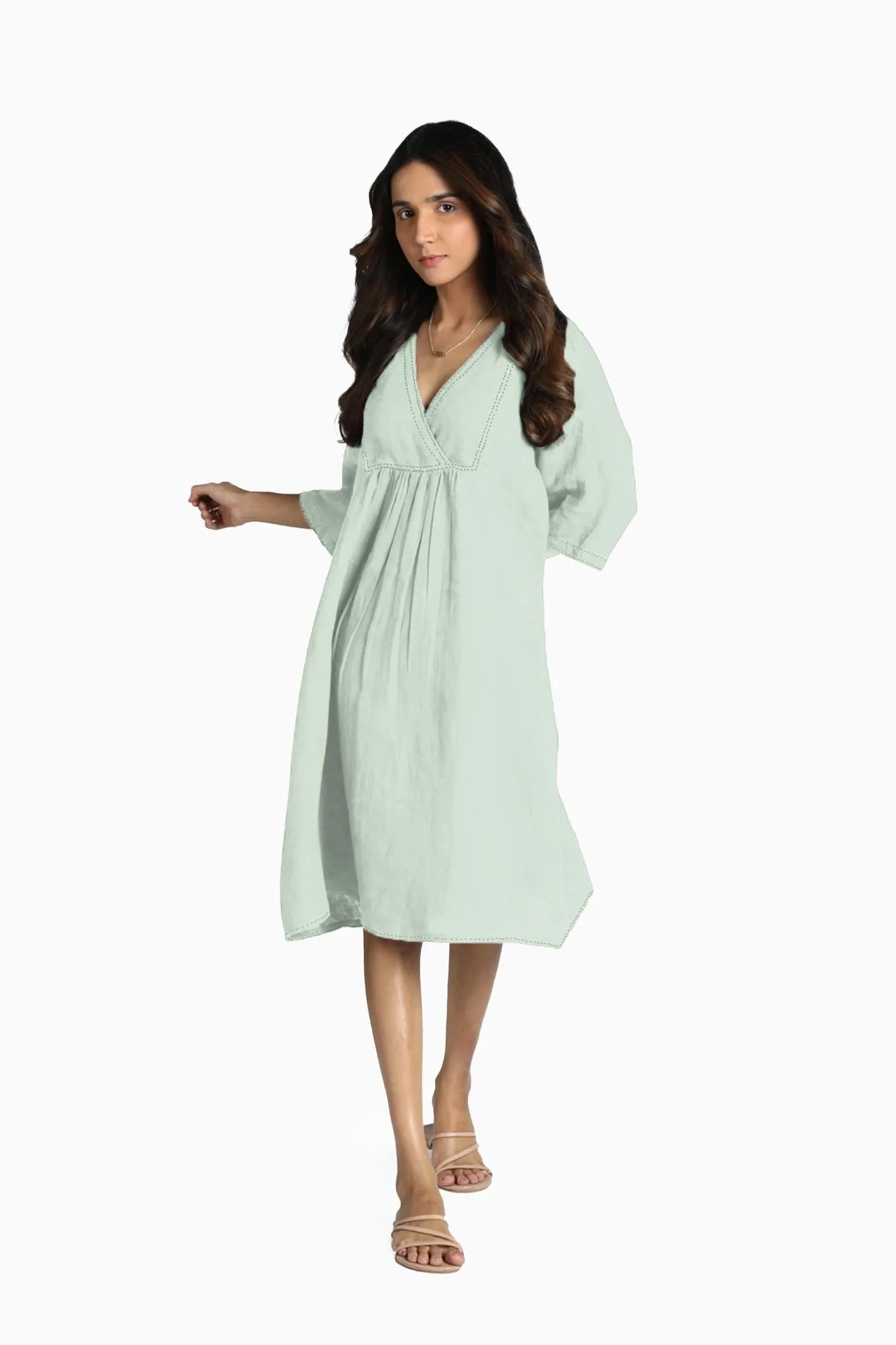Linen Claire Midi Dress-Pacific Blue