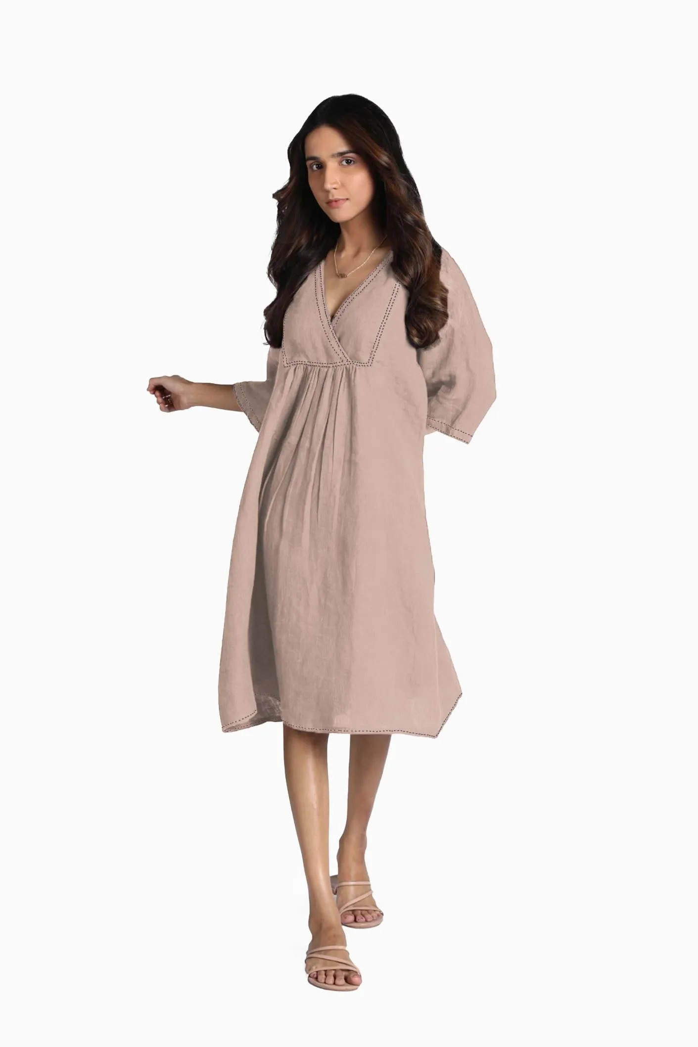 Linen Claire Midi Dress-Pacific Blue