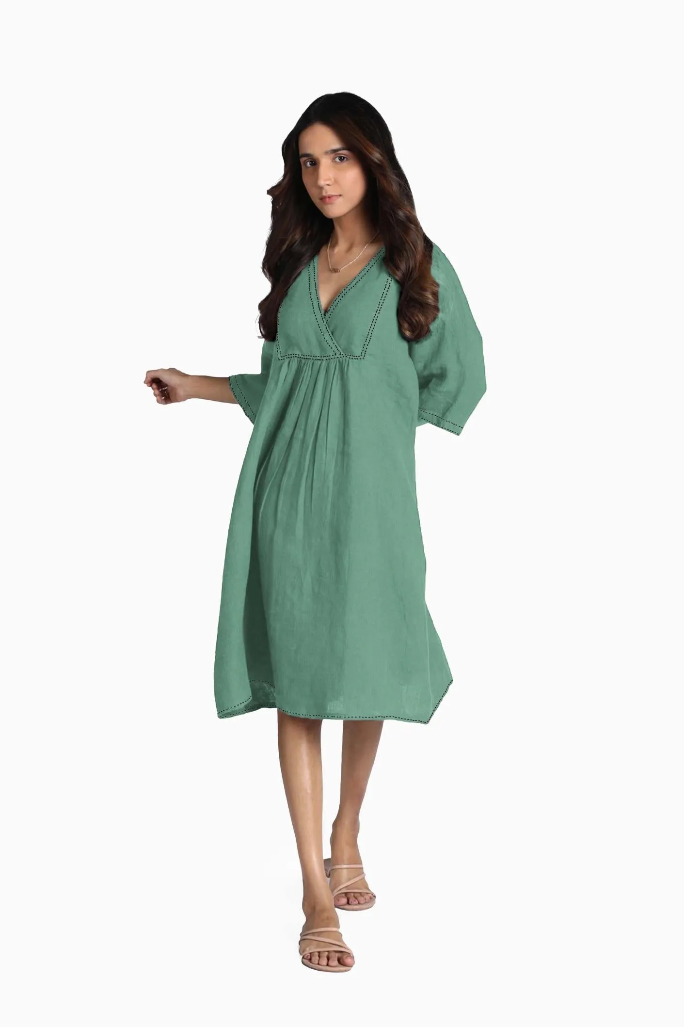 Linen Claire Midi Dress-Pacific Blue