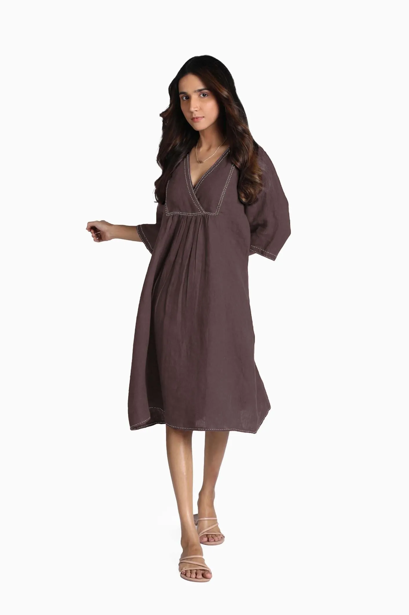 Linen Claire Midi Dress-Pacific Blue