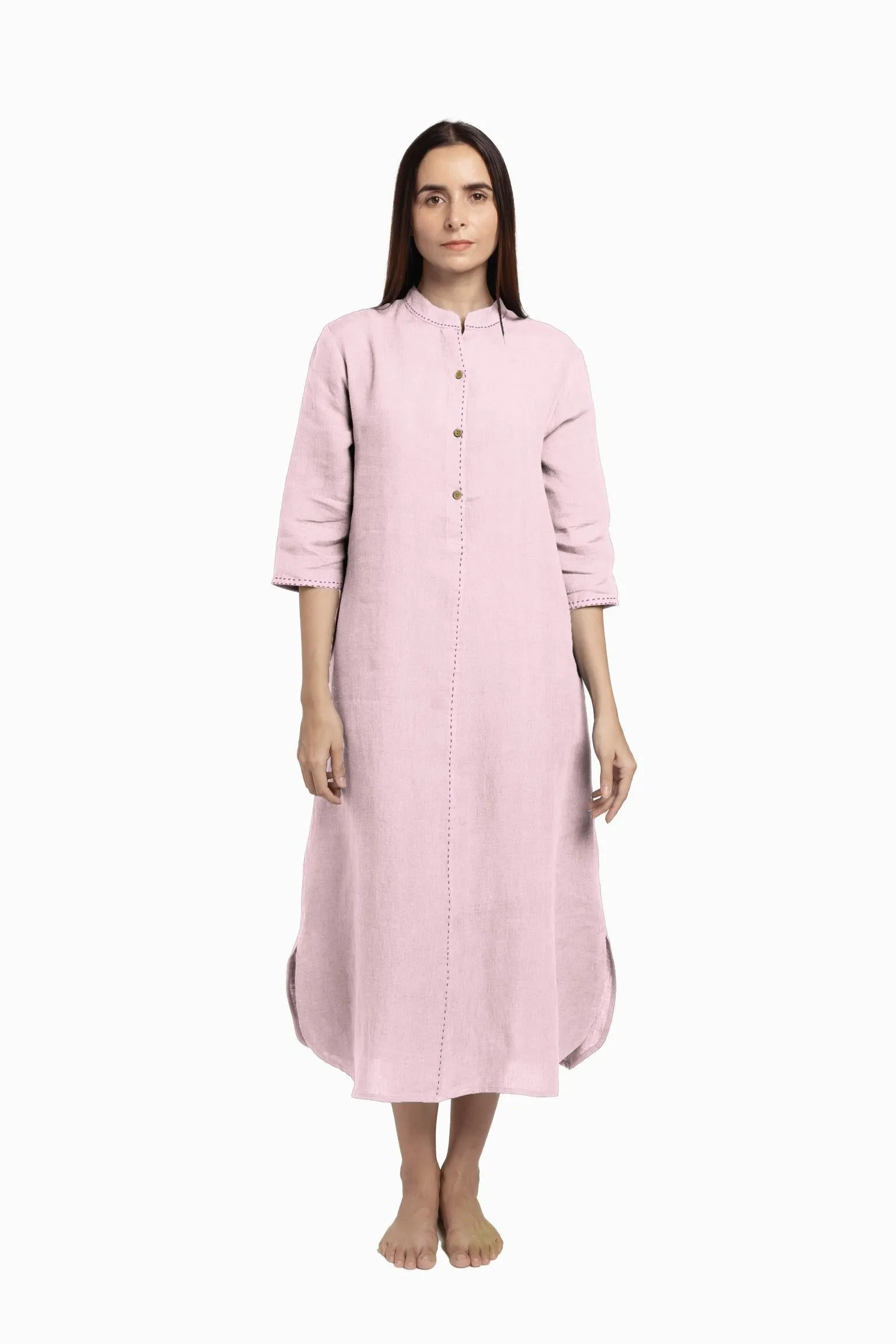 Linen Drizzle Shirt Dress-Misty Lilac