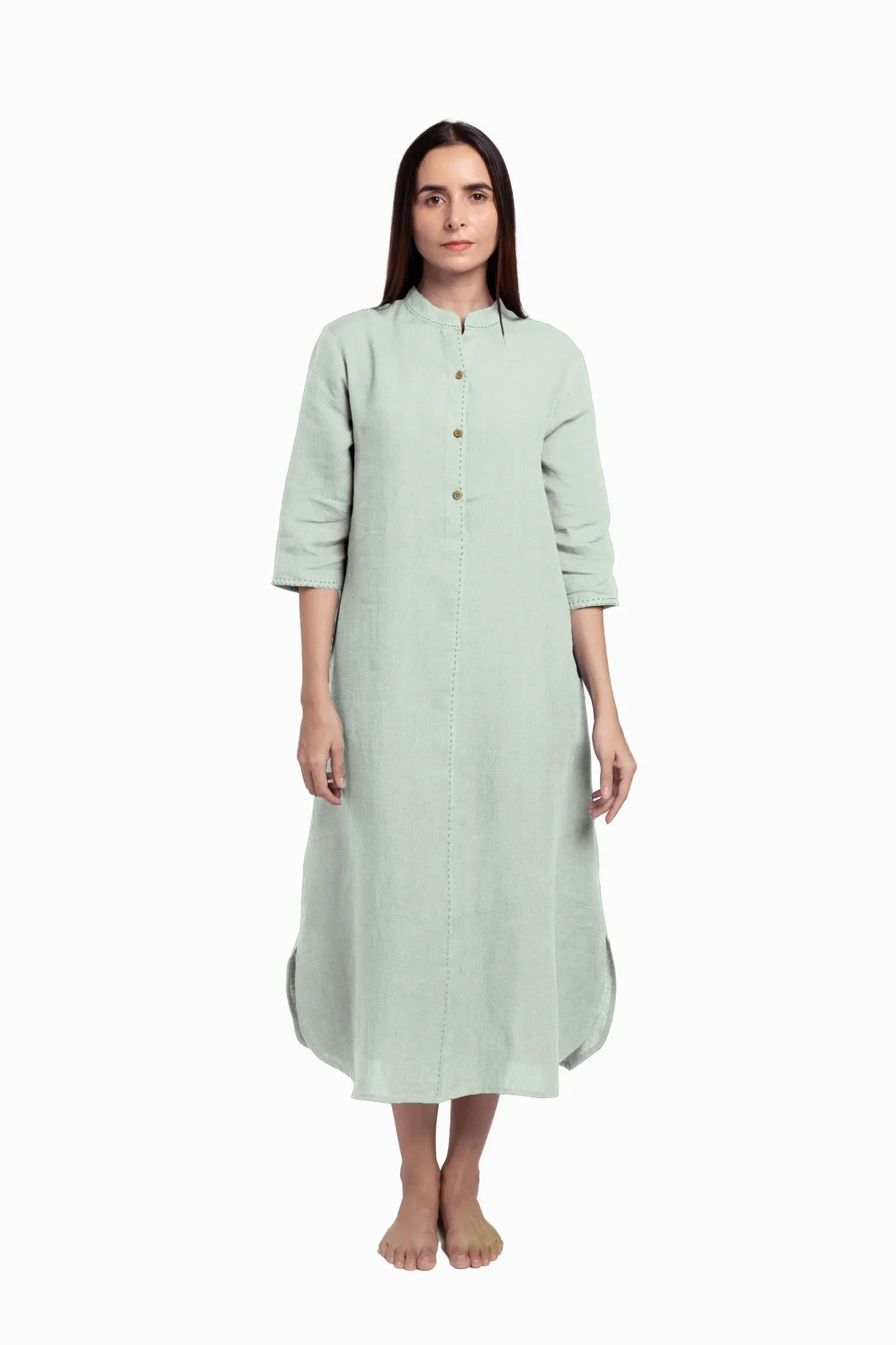 Linen Drizzle Shirt Dress-Misty Lilac